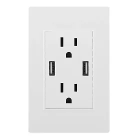 USB Wall Outlet Dual 2.4A USB Wall Charger High Speed Duplex Wall Socket US Standard (Round: White)