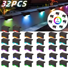 Led Solar Deck Lights 32 Pack Waterproof And Wide Use For Outdoor Stairs Step Fence Railing Yard And Patio Auto On/Off Easy Installation(Warm White) (Option: RGBlight32PCS)