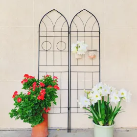 2 Pack Metal Garden Trellis 78.7" X 19.7" Rustproof Trellis For Climbing Plants Outdoor Flower Support Black (Round: Black)