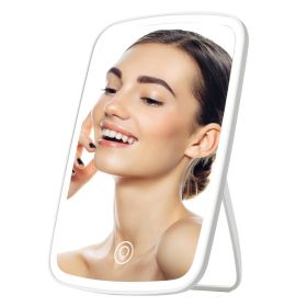 1Pc 5.98x8.62in Lighted Makeup Mirror Vanity Desk Mirror Small LED Mirror With 3 Light Colors Touch Screen Brightness Adjustable USB Rechargeable (Round: White)
