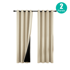 Polyester Grommets Thermal Insulated With Coated Lining 52 In.W63 In. L Indoor Blackout Curtains 3 Colors Available,Set Of 2 (Round: Beige)