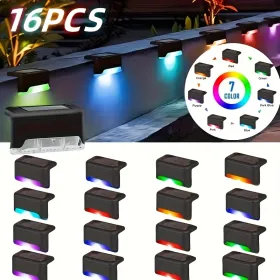 Led Solar Deck Lights 32 Pack Waterproof And Wide Use For Outdoor Stairs Step Fence Railing Yard And Patio Auto On/Off Easy Installation(Warm White) (Option: RGBlight16PCS)