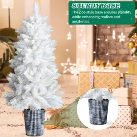 4 FT White Artificial Christmas Tree With Pot Stand, Potted Xmas Pine Tree With 200 Branch Tips For Holiday Party Office Home, White Tree (Round: defaulttitle)