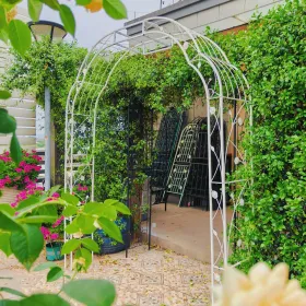 Metal Garden Arch W74.4'' X H98.4'' Garden Arbor Trellis Climbing Plants Support Rose Arch Outdoor Arch (Round: CREAMWHITE)