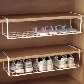 Swiss Quality Adjustable Expandable Shoe Rack, Stackable Iron Shoe Rack, Space Saving Hanging Rack For Home Shoe Storage, Bottom Basket (Round: whitelargesize1)