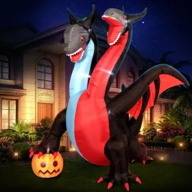 12FT Halloween Inflatables Decoration Giant Ghost With 3-Colored Flame Rotation LED Light Spooky Halloween Decorations Outdoor Blow Up Yard Decor (Round: TwoHeadedDragonwithPumpkin)