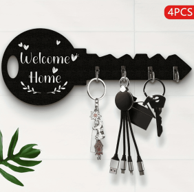 Key Doorplate With 4 Hooks (Round: Black)