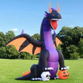 12FT Halloween Inflatables Decoration Giant Ghost With 3-Colored Flame Rotation LED Light Spooky Halloween Decorations Outdoor Blow Up Yard Decor (Round: GiantDragon)