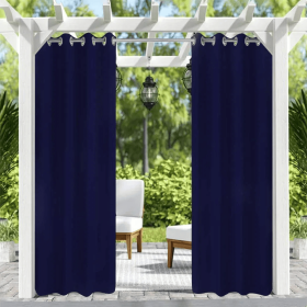50inch X 96inch Outdoor Curtains Front Porch Curtain Grommet For Porch Balcony Pergola Gazebo Dark Blue (Round: 50x96inch)