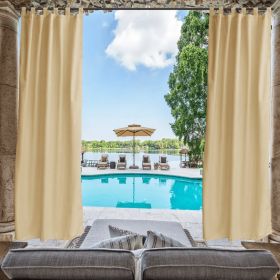 Outdoor Privacy Waterproof Fabric Mildew Resistant Tab Top Window Curtain-Beige (Round: 50x120)