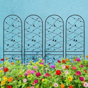 4 Pack Metal Garden Trellis 86.7" X 19.7" Rustproof Trellis For Climbing Plants Outdoor Flower Support Bird Deco Black (Round: Black)