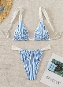 Triangle Bikini For Women 2 Piece Halter Bikini Sets Sexy High Cut Bathing Suit Side Tie Wave Textured Swimsuits (Round: xl)