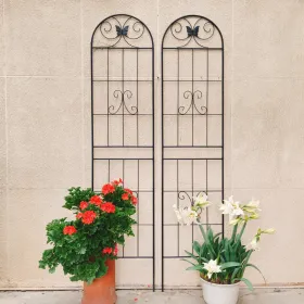 2 Pack Metal Garden Trellis 86.7" X 19.7" Rustproof Trellis For Climbing Plants Outdoor Flower Support Black (Round: Black)