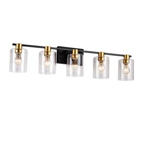 5-Light Matte Black Matte Gold Color Bathroom Light Fixtures, Modern Vanity Lights With Glass Shade, Vintage Light Fixture Bathroom Over Mirror W (Round: Matte Black)
