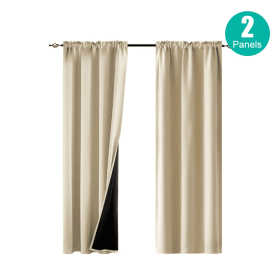 Rod Pocket Thermal Insulated With Coated Lining 52 In. W X 63 In. L Indoor Blackout Curtains,2 Colors Available,Set Of 2 (Round: Beige)