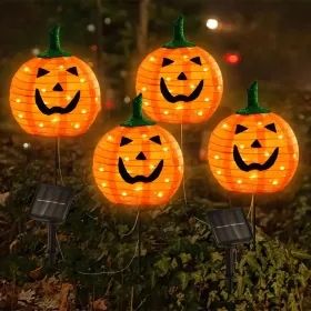 Solar Halloween Pumpkin LED Lights, Set Of 4 Big Pumpkin Stake Lights 2 Modes For Outdoor Halloween Pathway Yard Garden Decoration (Round: WarmWhitePumpkin2pcs)