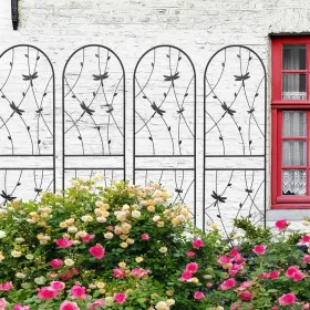 4 Pack Metal Garden Trellis 71" X 19.7" Rustproof Trellis For Climbing Plants Outdoor Flower Support Dragonfly Deco Black (Round: Black)