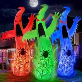 12FT Halloween Inflatables Decoration Giant Ghost With 3-Colored Flame Rotation LED Light Spooky Halloween Decorations Outdoor Blow Up Yard Decor (Round: White)