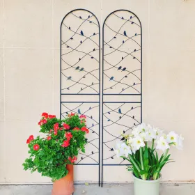 2 Pack Metal Garden Trellis 86.7" X 19.7" Rustproof Trellis For Climbing Plants Outdoor Flower Support Bird Deco Black (Round: Black)