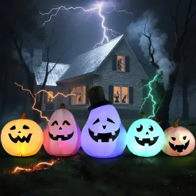 12FT Halloween Inflatables Decoration Giant Ghost With 3-Colored Flame Rotation LED Light Spooky Halloween Decorations Outdoor Blow Up Yard Decor (Round: WhitePumpkin)