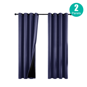 Polyester Grommets Thermal Insulated With Coated Lining 52 In.W63 In. L Indoor Blackout Curtains 3 Colors Available,Set Of 2 (Round: Dark blue)