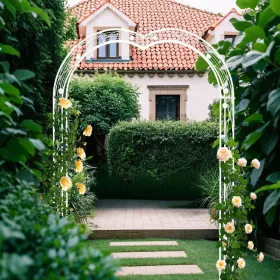 Metal Garden Arch Assemble Freely With 8 Styles Garden Arbor Trellis Climbing Plants Support Rose Arch (Round: CREAMWHITE)