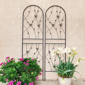 2 Pack Metal Garden Trellis 71" X 19.7" Rustproof Trellis For Climbing Plants Outdoor Flower Support Butterfly Deco Black (Round: Black)
