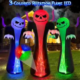 12FT Halloween Inflatables Decoration Outdoor Giant Pumpkin Reaper Ghost With 3-Colored Rotation Flame LEDs Spooky Halloween Blow Up Yard Decorat (Round: Black)