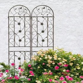 2 Pack Metal Garden Trellis 86.7" X 19.7" Rustproof Trellis For Climbing Plants Outdoor Flower Support Brown (Round: BROWN)