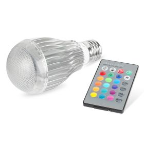1Pc 9W LED Light Bulb E27 RGB Lamp Bulb 16 Colors Changable 24-key IR Remote Control For Decor Mood Lighting (Round: 1Pc White)