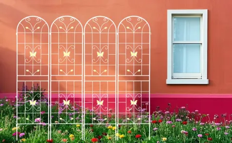 4 Pack Metal Garden Trellis 86.7" X 19.7" Rustproof Trellis For Climbing Plants Outdoor Flower Support (Round: CREAMWHITE)