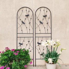 2 Pack Metal Garden Trellis 71" X 19.7" Rustproof Trellis For Climbing Plants Outdoor Flower Support Dragonfly Deco Black (Round: Black)
