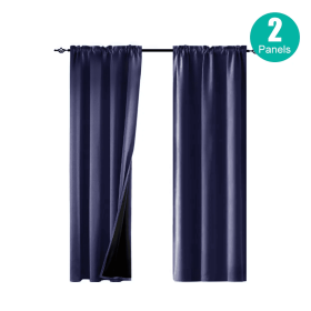 Rod Pocket Thermal Insulated With Coated Lining 52 In. W X 63 In. L Indoor Blackout Curtains,2 Colors Available,Set Of 2 (Round: Dark blue)