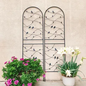 2 Pack Metal Garden Trellis 71" X 19.7" Rustproof Trellis For Climbing Plants Outdoor Flower Support Bird Deco Black (Round: Black)