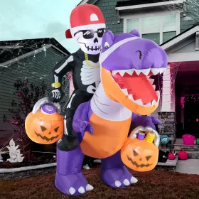12FT Halloween Inflatables Decoration Giant Ghost With 3-Colored Flame Rotation LED Light Spooky Halloween Decorations Outdoor Blow Up Yard Decor (Round: SkeletonKnightDinosaur)