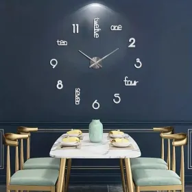 Large Modern Art Deco Wall Clock Silent Acrylic Unique Decorative Wall Clocks For Living Room Bedroom Home Office Hotel Classroom (Black) (Round: silvery)
