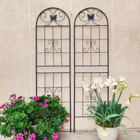 2 Pack Metal Garden Trellis 71" X 19.7" Rustproof Trellis For Climbing Plants Outdoor Flower Support Black (Round: Black)