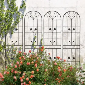 4 Pack Metal Garden Trellis 86.7" X 19.7" Rustproof Trellis For Climbing Plants Outdoor Flower Support Black (Round: Black)
