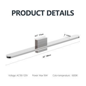 Modern LED Vanity Lights For Bathroom 32IN 16W Daylight White Chrome Light Fixtures Bathroom Lights Over Mirror Vanity Lighting Fixtures Vanity L (Round: 32IN 16W)