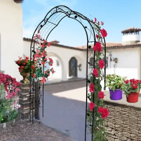 Metal Garden Arch Assemble Freely With 8 Styles Garden Arbor Trellis Climbing Plants Support Rose Arch (Round: Black)