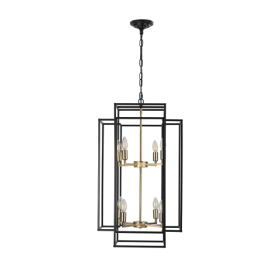 8 Lights Black & Gold Lantern Tiered Chandelier, Industrial Farmhouse Chandelier - No Bulbs Unavailable Platform- Temu (Round: Black and gold)