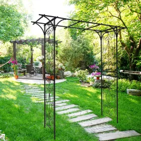 Metal Garden Arch L80.3'' X W20.47'' X H81.1'' Climbing Plants Support Rose Arch Outdoor Black (Round: Black)