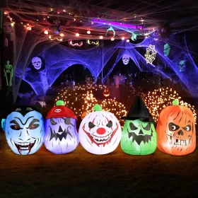 12FT Halloween Inflatables Decoration Giant Ghost With 3-Colored Flame Rotation LED Light Spooky Halloween Decorations Outdoor Blow Up Yard Decor (Round: ScaryGiantHeads)