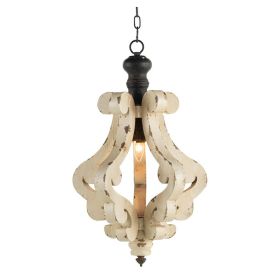 Farmhouse Chandelier, Dilapidated White Chandelier French Country Wood Chandelier For Living Room Foyer, Bulb Not Included (Round: Antique Cream)
