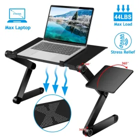 Foldable Laptop Table Bed Notebook Desk With Mouse Board Aluminum Alloy Breakfast Snacking Tray For Home Office Travel Use (Round: Black)