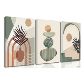 3 Pcs Boho Art Wall Decor Canvas Wall Art  Decor Stretched And Framed Ready To Hang Size 12 X 16in (Round: 12x16)