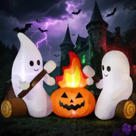 12FT Halloween Inflatables Decoration Giant Ghost With 3-Colored Flame Rotation LED Light Spooky Halloween Decorations Outdoor Blow Up Yard Decor (Round: GhostCampfire)