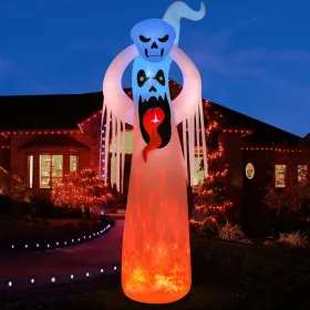 12FT Halloween Inflatables Decoration Giant Ghost With 3-Colored Flame Rotation LED Light Spooky Halloween Decorations Outdoor Blow Up Yard Decor (Round: 12FTGhost)