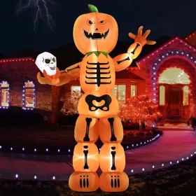 12FT Halloween Inflatables Decoration Giant Ghost With 3-Colored Flame Rotation LED Light Spooky Halloween Decorations Outdoor Blow Up Yard Decor (Round: PumpkinMan)